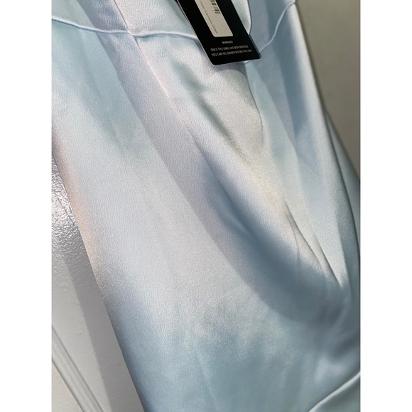 Blue Satin Frill Hem Detail Strappy Bodycon Dress - Picture 4 of 5